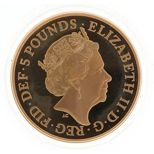 2042 - Elizabeth II 2017 gold proof five pound coin  by The Royal Mint commemorating The Sapphire Jubilee o... 
