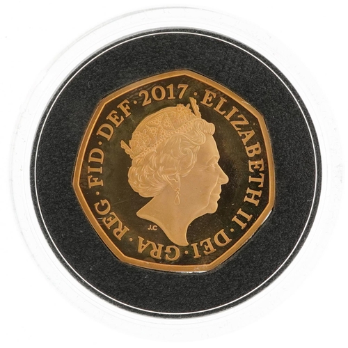 2043 - Elizabeth II 2017 gold proof fifty pence piece  by The Royal Mint commemorating Sir Isaac Newton wit... 