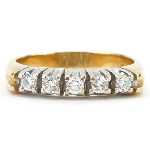 2256 - 18ct gold diamond five stone ring, total diamond weight approximately 0.31 carat, size M, 4.8g