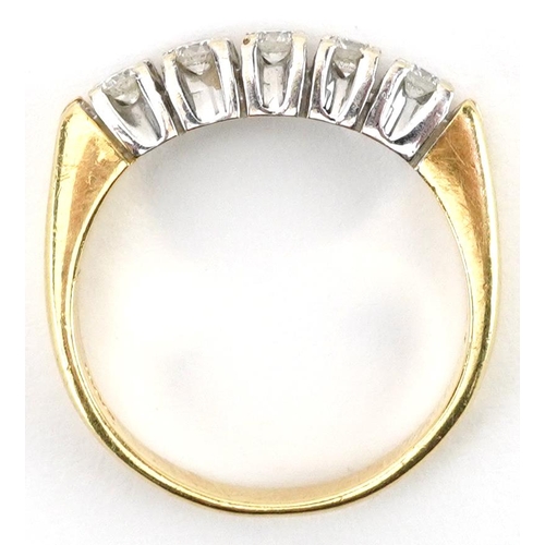 2256 - 18ct gold diamond five stone ring, total diamond weight approximately 0.31 carat, size M, 4.8g