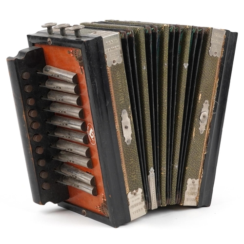 1693 - Regal Melodeon, Early 20th century German ebonised accordion, 26cm wide