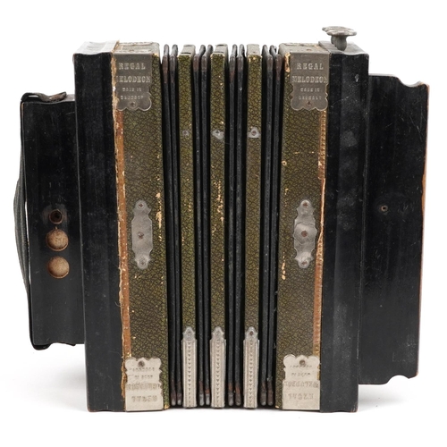 1693 - Regal Melodeon, Early 20th century German ebonised accordion, 26cm wide