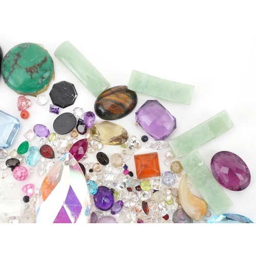 2764 - Large collection of loose semi precious gemstones and cameos including sapphires, amethyst, topaz, j... 