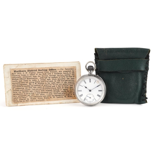 2766 - Longines, Victorian silver open face keyless pocket watch having enamelled and subsidiary dials with... 