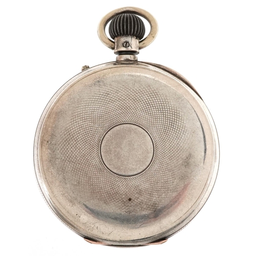 2766 - Longines, Victorian silver open face keyless pocket watch having enamelled and subsidiary dials with... 