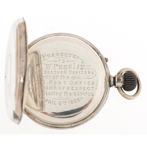 2766 - Longines, Victorian silver open face keyless pocket watch having enamelled and subsidiary dials with... 