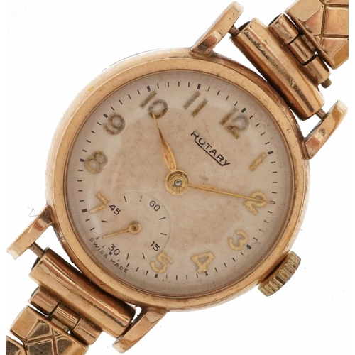 2528 - Rotary, ladies 9ct gold manual wind wristwatch having Arabic numerals on a gold plated strap, 22mm i... 