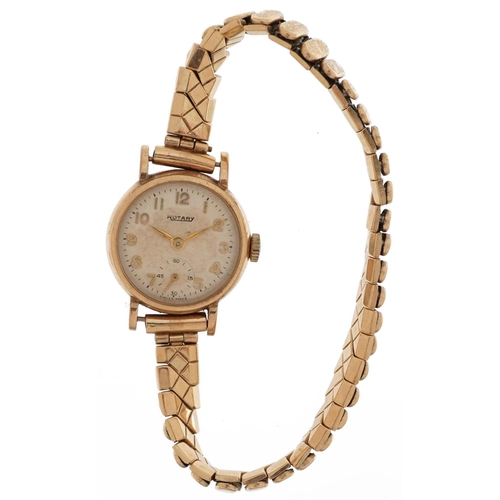 2528 - Rotary, ladies 9ct gold manual wind wristwatch having Arabic numerals on a gold plated strap, 22mm i... 