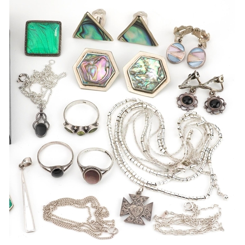 2816 - Silver and white metal jewellery including a black onyx jewellery suite, millefiori glass pendant, S... 