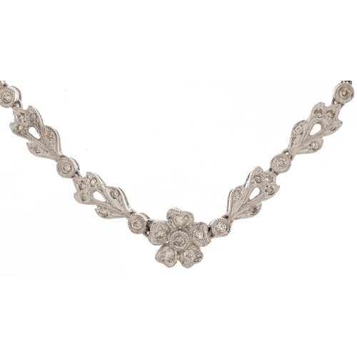 2246 - 18ct white gold diamond flower head floral necklace, total diamond weight approximately 2.00 carat, ... 
