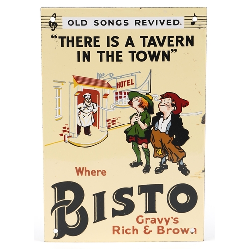 1341 - Bisto enamel advertising sign inscribed Where Bisto Gravy's Rich & Brown, 26cm x 18cm