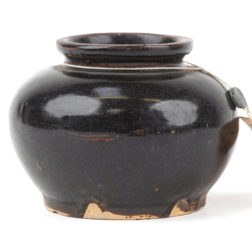 408 - Southern China Yu-Hsien storage vessel having a brown glaze, 9.5cm high