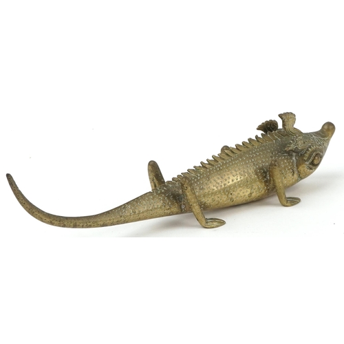 413 - Antique Asian brass chameleon, possibly Indian, 28cm in length