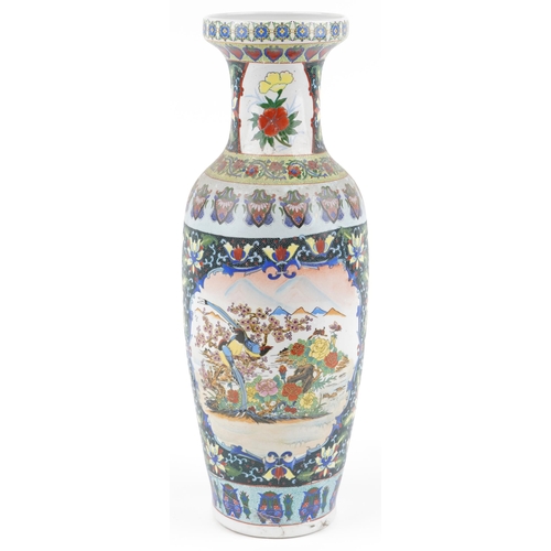 1289 - Large Chinese porcelain vase decorated with birds of paradise amongst flowers in landscapes, 62cm hi... 