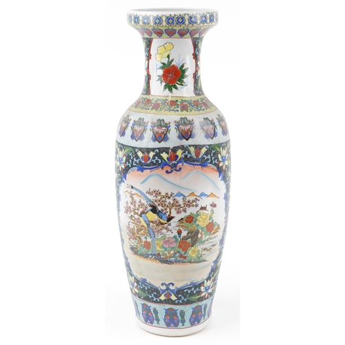 1289 - Large Chinese porcelain vase decorated with birds of paradise amongst flowers in landscapes, 62cm hi... 