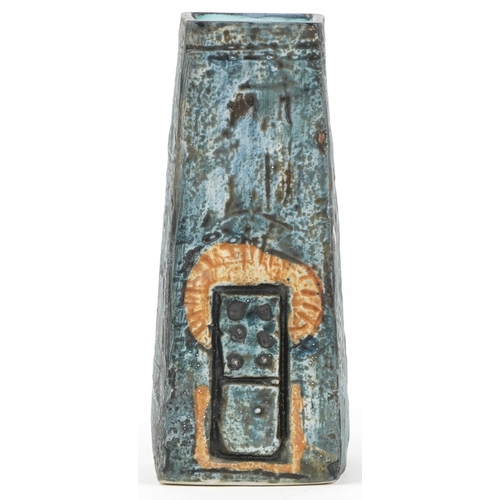 167 - Troika, St Ives Pottery coffin vase hand painted and incised with an abstract design by Linda Taylor... 