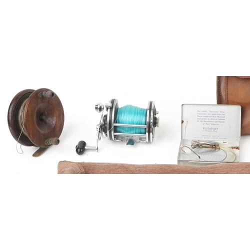 1470A - Vintage sporting interest fishing tackle including two reels, two hand lines and flies