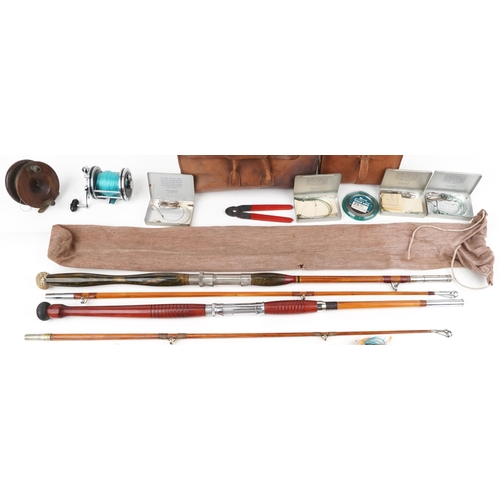 1470A - Vintage sporting interest fishing tackle including two reels, two hand lines and flies