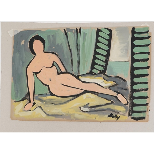 1528 - Manner of Markey Robinson - Reclining nude female, Irish school gouache on card, unframed, 51cm x 33... 