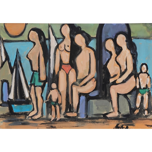 1526 - Manner of Markey Robinson - Nude family, Irish school gouache on card, mounted, unframed, 49.5cm x 3... 