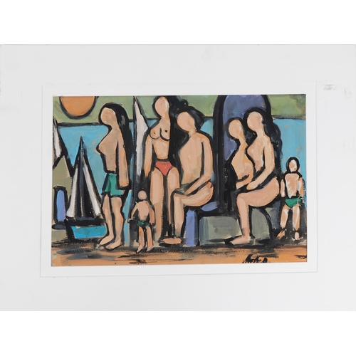 1526 - Manner of Markey Robinson - Nude family, Irish school gouache on card, mounted, unframed, 49.5cm x 3... 