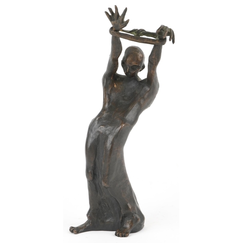 1860 - Eva de Maiziere, military interest patinated bronze statue of a shackled concentration camp prisoner... 