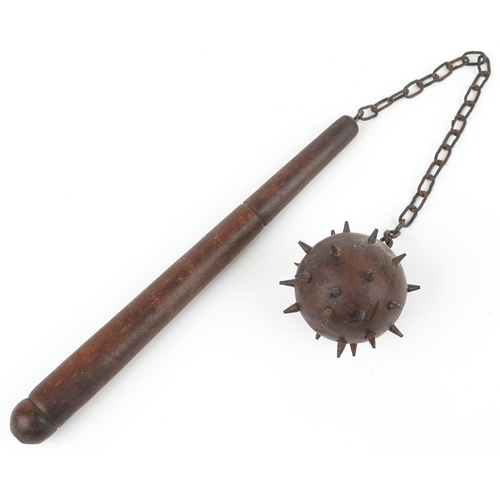 1916 - Medieval style hardwood and metal mace, 64cm in length