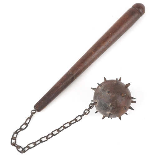 1916 - Medieval style hardwood and metal mace, 64cm in length