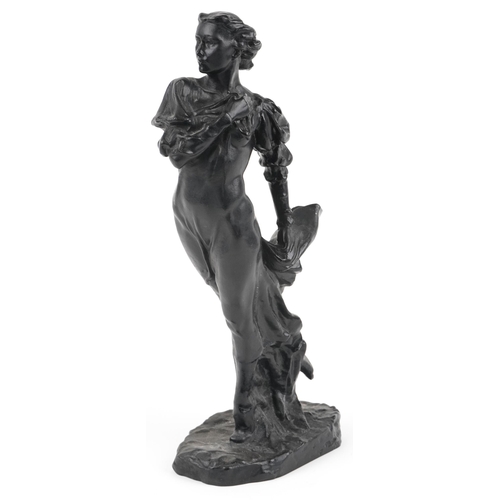 278 - 1970s Russian cast iron statuette of a female wearing a flowing dress, Cyrillic script and dated 197... 