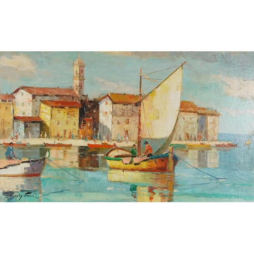 1703 - After Cecil Rochfort D'Oyly John - Continental harbour, Impressionist oil, framed, 72.5cm x 43cm exc... 