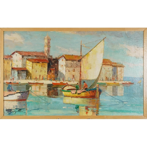 1703 - After Cecil Rochfort D'Oyly John - Continental harbour, Impressionist oil, framed, 72.5cm x 43cm exc... 