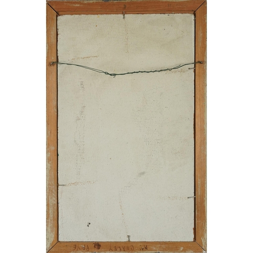 1328 - Green abstract, 1960s oil on board, framed, 55cm x 32.5cm excluding the frame