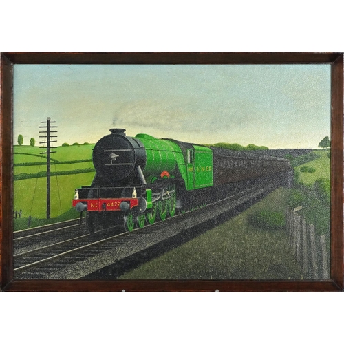 1666 - London North East Railway Locomotive, railwayana interest oil on board, framed, 54cm x 37cm excludin... 