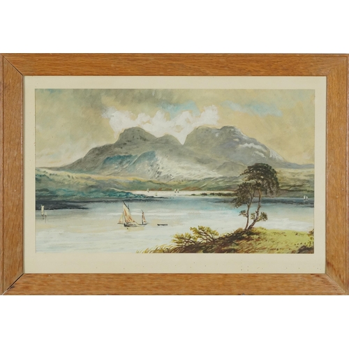 760 - Lake scenes with fishing boats, pair of continental school heightened watercolours, mounted, framed ... 