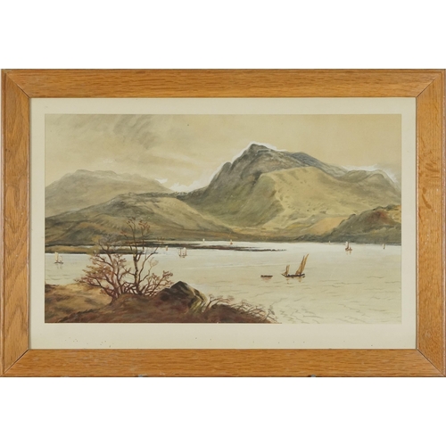 760 - Lake scenes with fishing boats, pair of continental school heightened watercolours, mounted, framed ... 