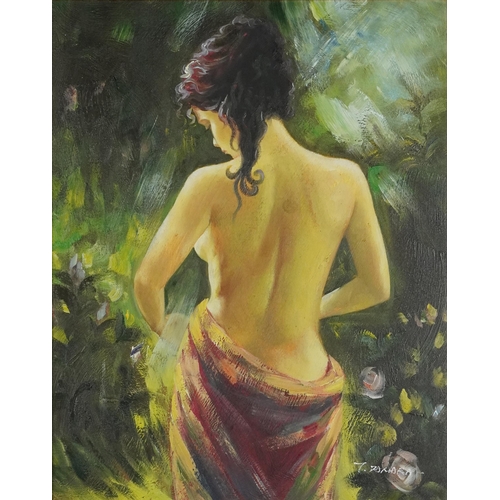 1667 - Portrait of a semi nude female contemporary oil on canvas, mounted and framed, 49.5cm x 39.5cm exclu... 