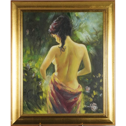 1667 - Portrait of a semi nude female contemporary oil on canvas, mounted and framed, 49.5cm x 39.5cm exclu... 