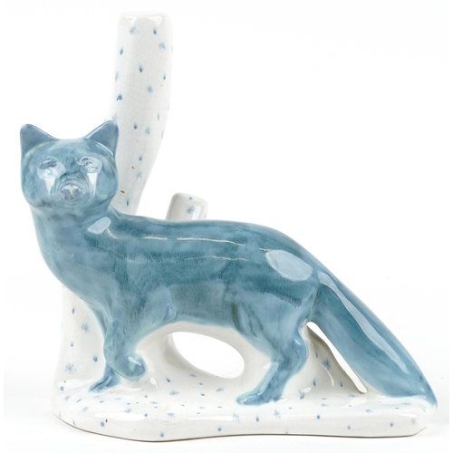 1350 - Large Rye Pottery fox beside a trunk, 29cm wide