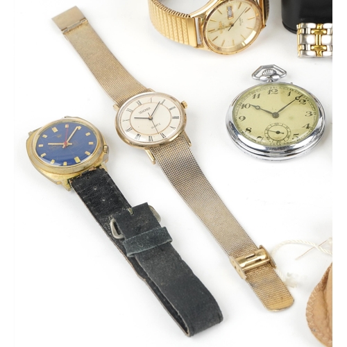 2815 - Vintage and later gentlemen's wristwatches, open face pocket watch and a compass/map measurer includ... 