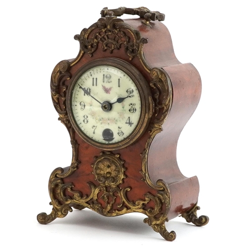 209 - Lenzkirch, German walnut mantle clock with gilt metal foliate mounts and circular enamelled dial hav... 