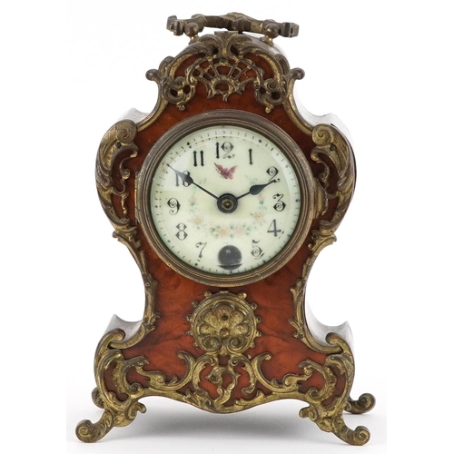 209 - Lenzkirch, German walnut mantle clock with gilt metal foliate mounts and circular enamelled dial hav... 