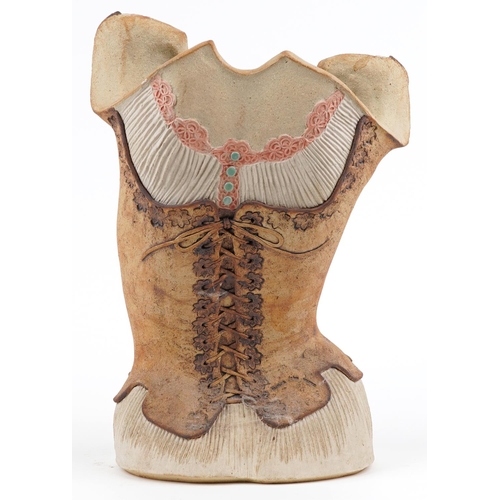 107 - Merion John Warren, contemporary studio pottery torso of a female wearing a corset, 48cm high