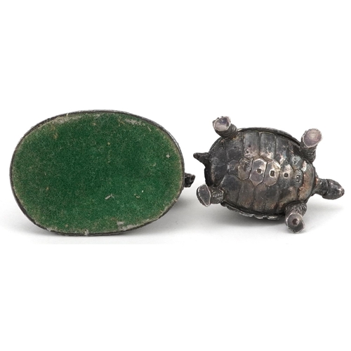 395 - Camelot Silverware Ltd, two Elizabeth II silver filled animals comprising a turtle and pig, Chester ... 