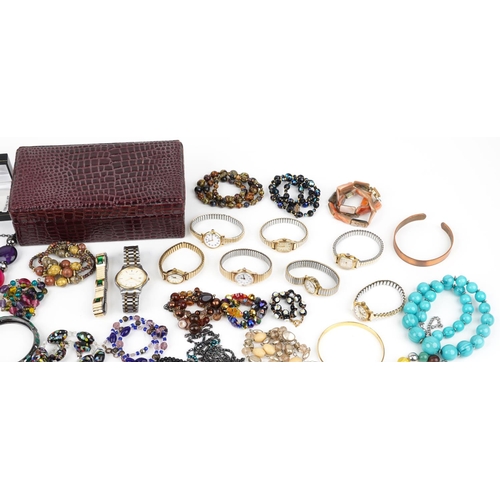 2823 - Vintage and later costume jewellery and wristwatches, some silver, including Venetian glass bead nec... 