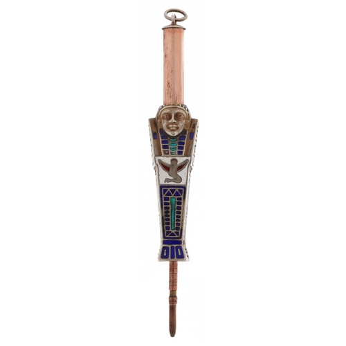 150 - Egyptian Revival unmarked silver enamel propelling pencil in the form of Tutankhamun, 8cm in length ... 