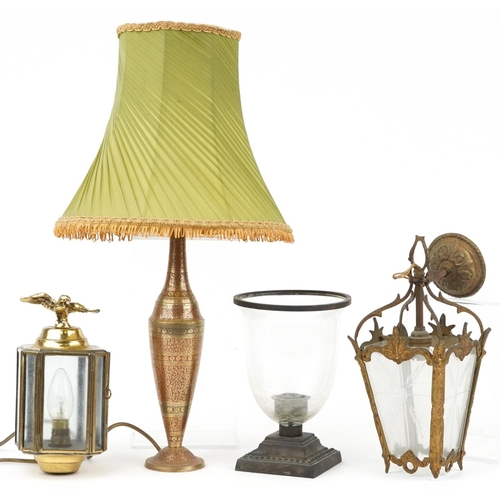 1367 - Early 20th century and later lighting including French style gilt metal light pendant with etched gl... 