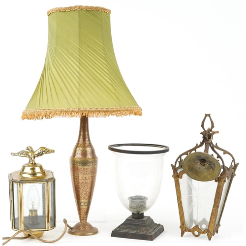 1367 - Early 20th century and later lighting including French style gilt metal light pendant with etched gl... 