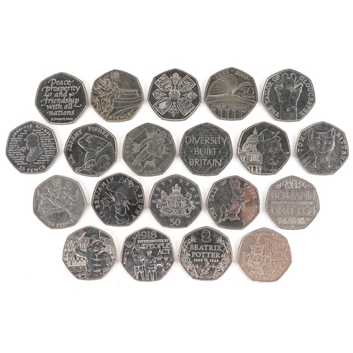 2194 - Twenty Elizabeth II fifty pence pieces, various designs including London 2012 Olympics and Victoria ... 