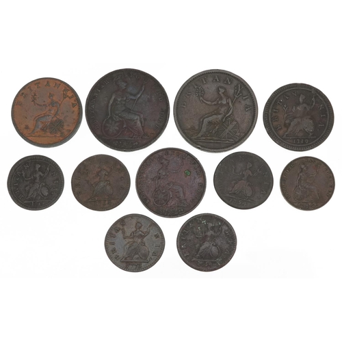 2101 - George III and later British coinage comprising two pennies dates 1806 and 1856, three half pennies ... 