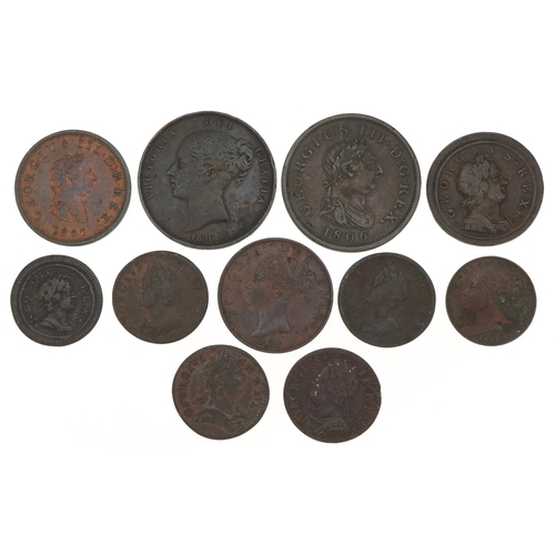 2101 - George III and later British coinage comprising two pennies dates 1806 and 1856, three half pennies ... 